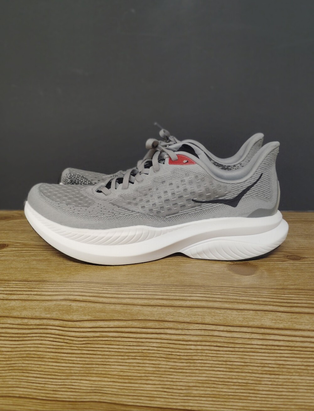 Hoka Mach 6 Grey and White Athletic Running Shoes